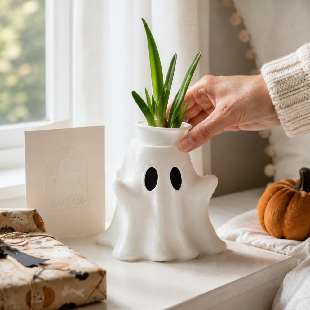 3D-geprinte witte spookvaas, c - 3D Printing Cafe recensie en prijs
